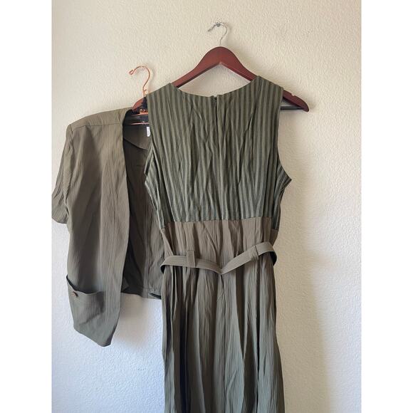 Vintage 80s/90s olive green 2 piece‎ set with midi dress size large - Picture 4 of 11